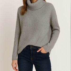 MICHAEL Michael Kors Turtleneck Waffle Knit/Ribbed Sweater S Gray Cotton Blend